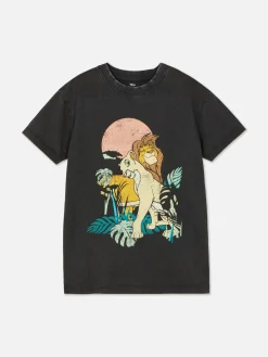 Hauts Et T-Shirts|Primark T-shirt Délavé à L'acide Disney Le Roi Lion 30e Anniversaire Anthracite