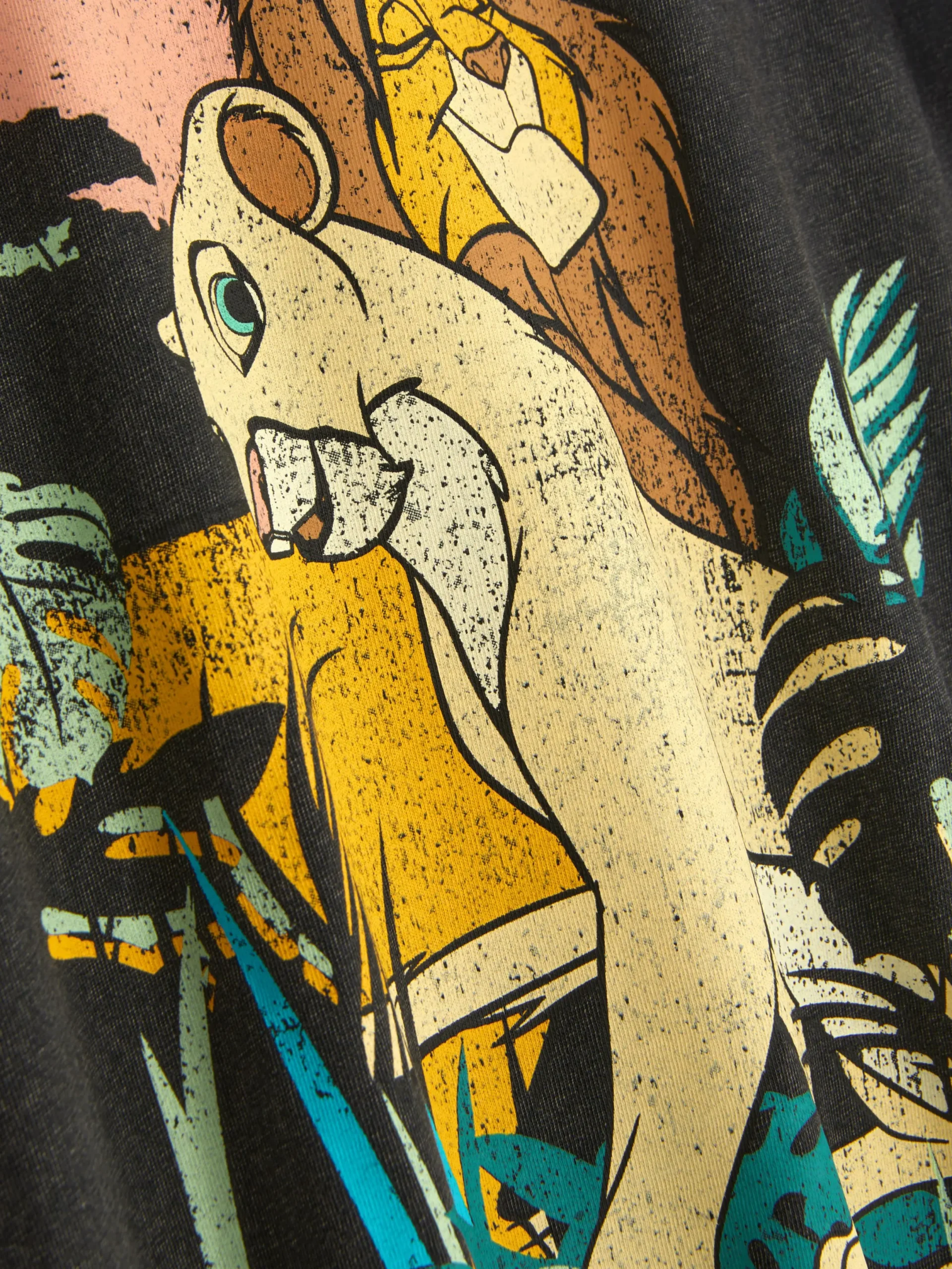 Hauts Et T-Shirts|Primark T-shirt Délavé à L'acide Disney Le Roi Lion 30e Anniversaire Anthracite