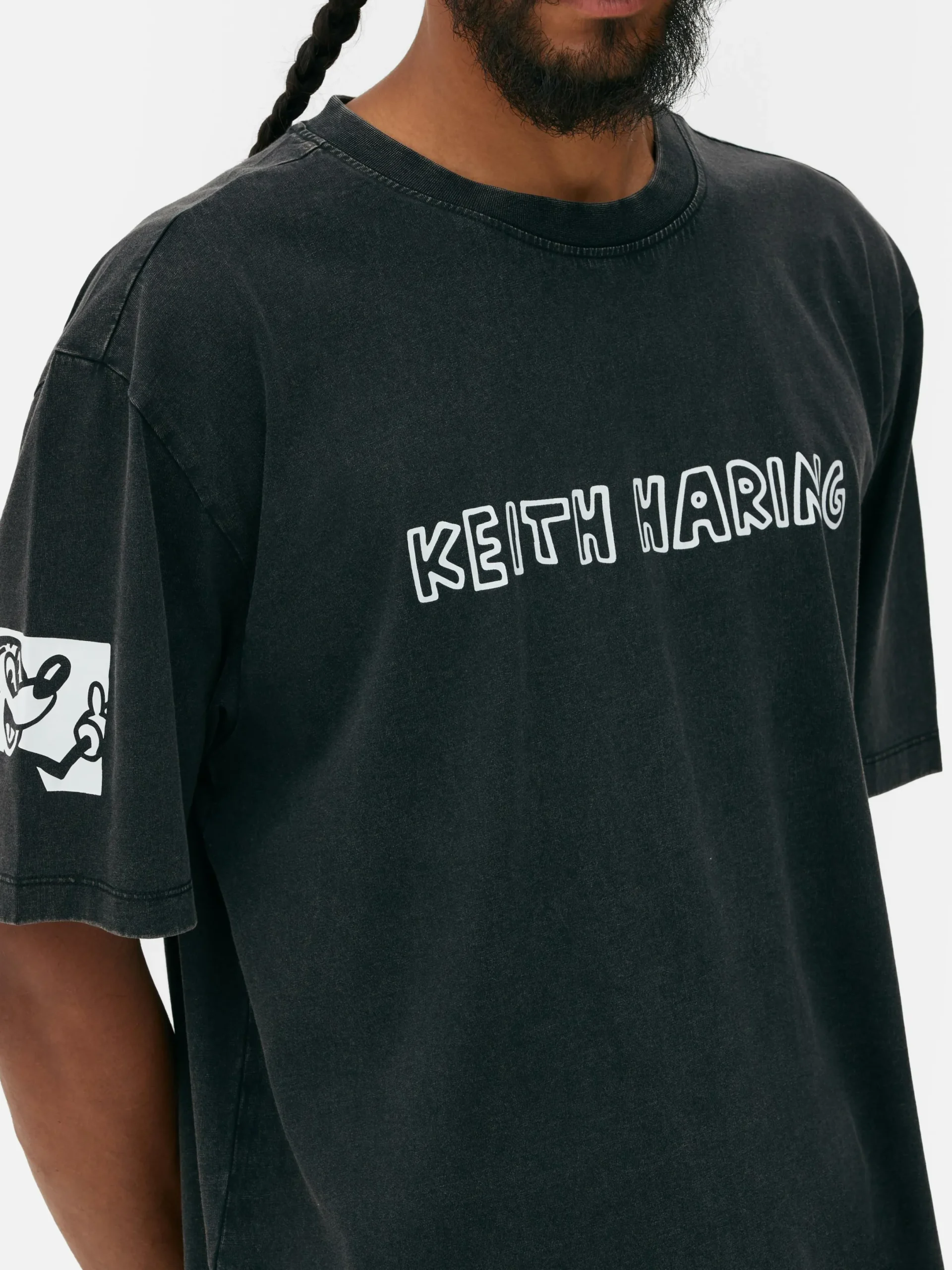 T-Shirts Et Sweat-Shirts À Motifs|Hauts Et T-Shirts|Primark T-shirt Délavé à L'acide Disney Mickey Mouse X Keith Haring Noir