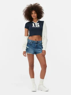 Hauts Et T-Shirts|Primark T-shirt Graphique à Col Cranté Bleu marine