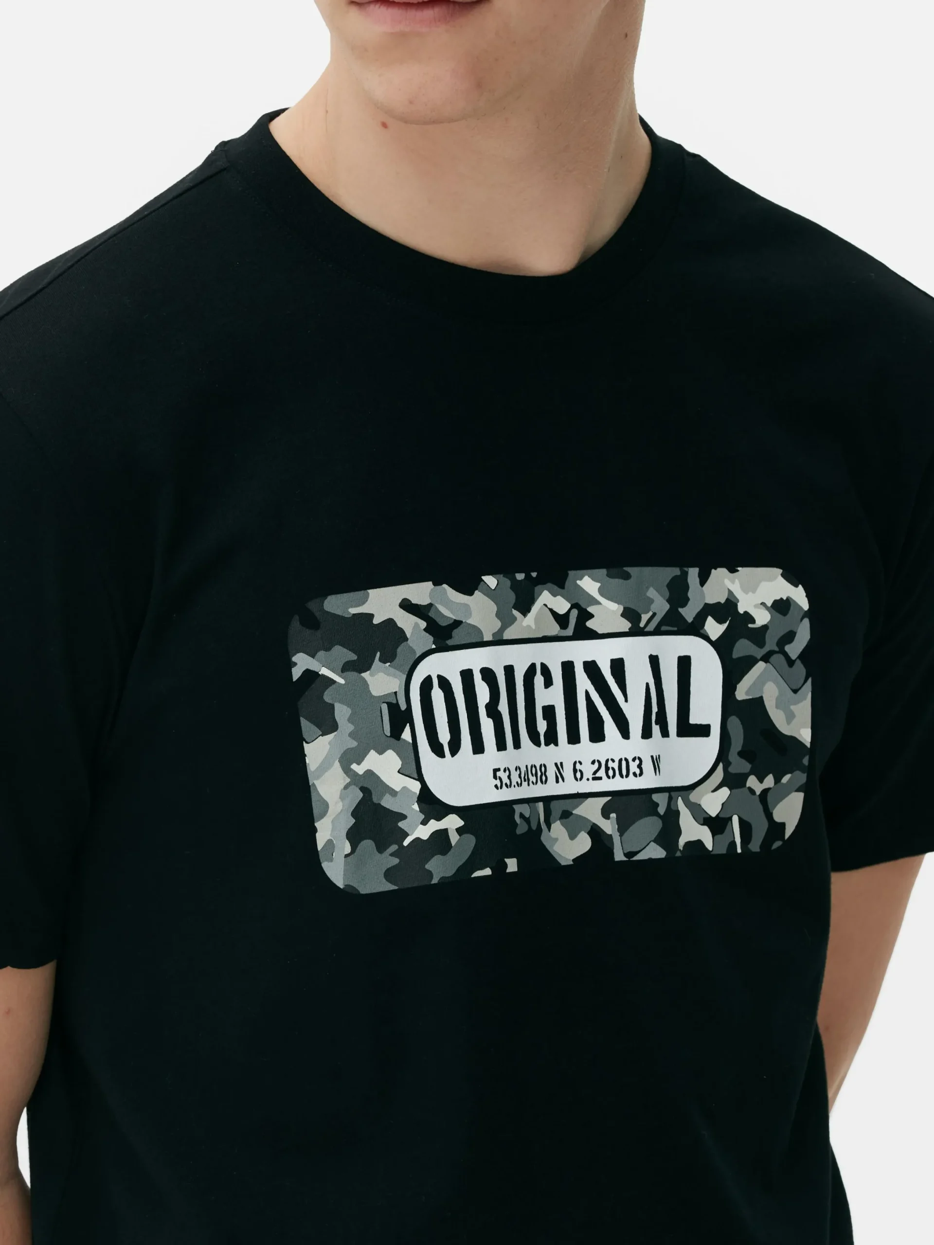 Hauts Et T-Shirts|Primark T-shirt Graphique à Motif Pochoir Original Noir