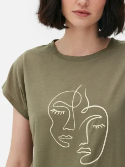 Hauts Et T-Shirts|Primark T-shirt Long à Col Ras-du-cou Kaki