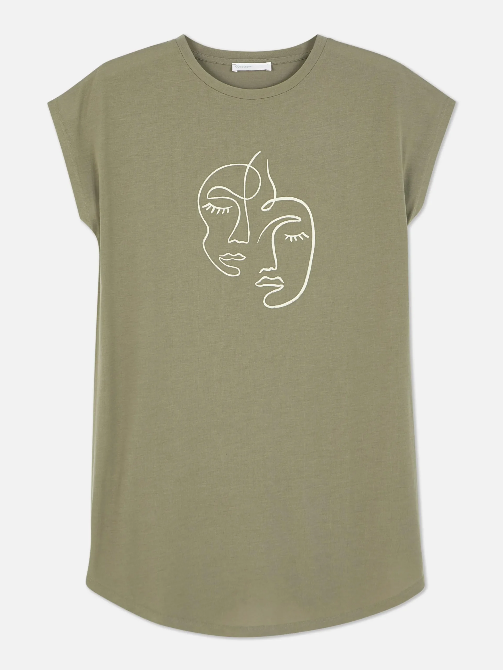 Hauts Et T-Shirts|Primark T-shirt Long à Col Ras-du-cou Kaki