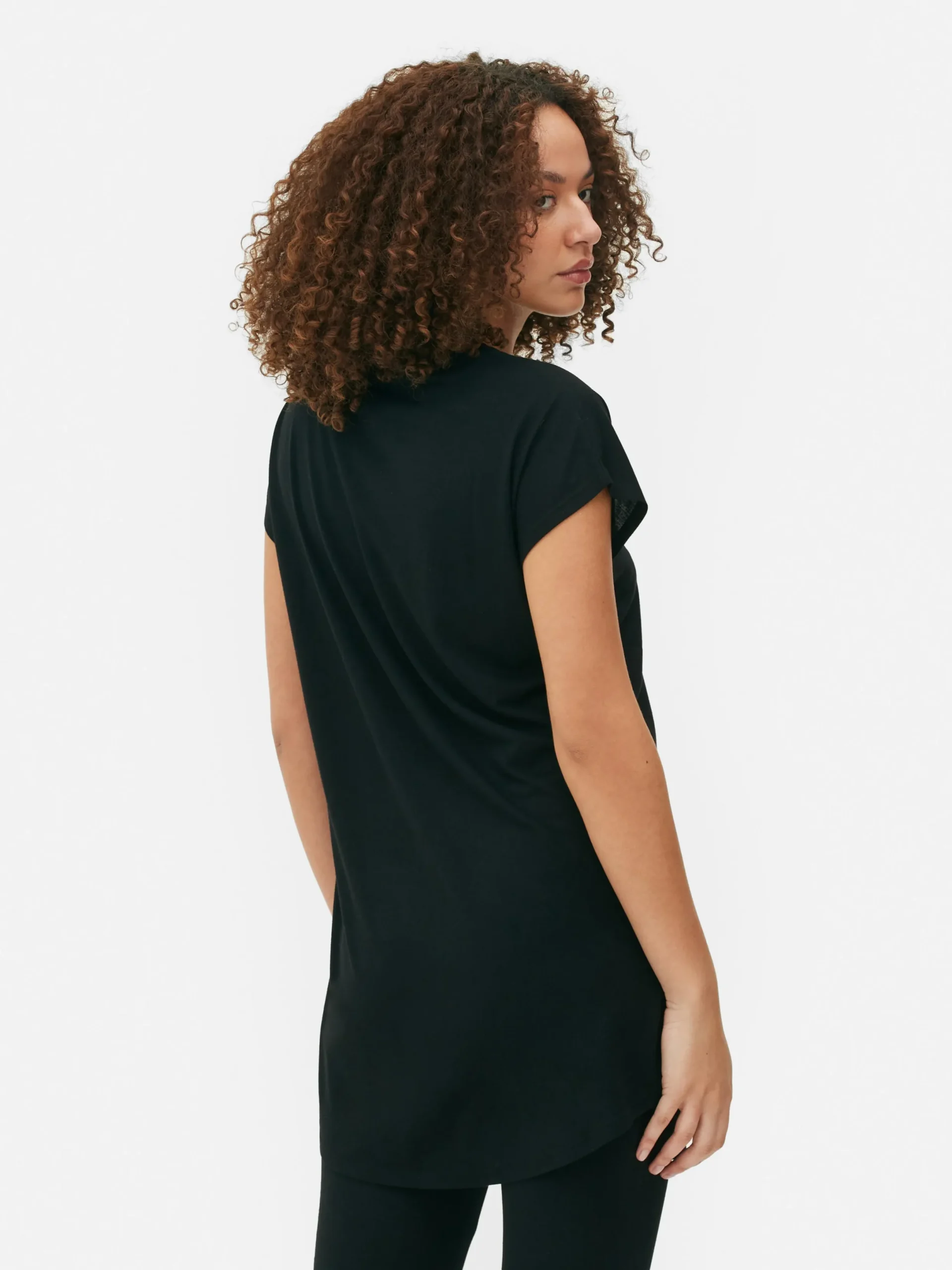 Hauts Et T-Shirts|Primark T-shirt Long à Col Ras-du-cou Noir