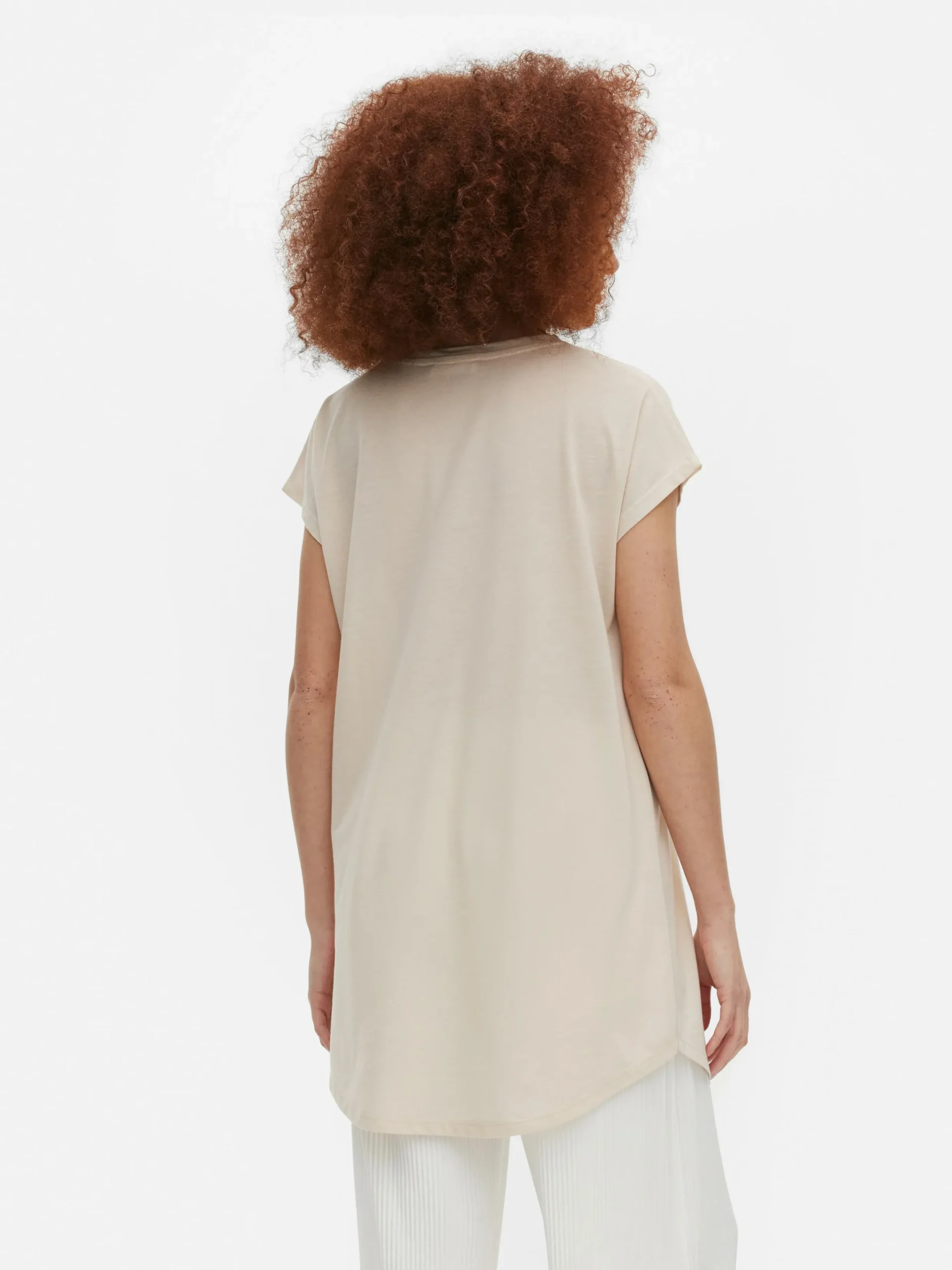 Hauts Et T-Shirts|Primark T-shirt Long Imprimé à Manches Courtes Naturel
