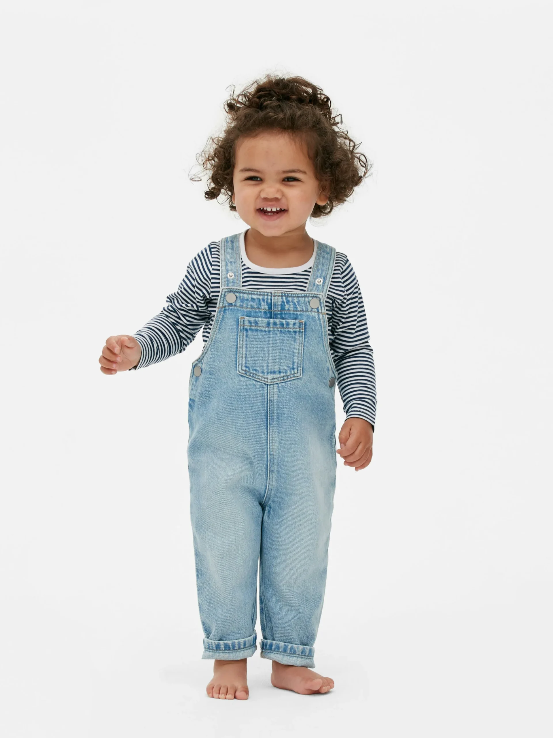 Ensembles Et Tenues|Primark T-shirt Rayé à Manches Longues Et Salopette En Denim Bleu moyen