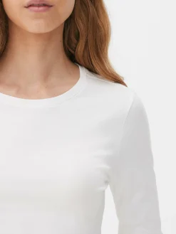 Hauts Et T-Shirts|Primark T-shirt Stretch à Col Ras-du-cou Blanc