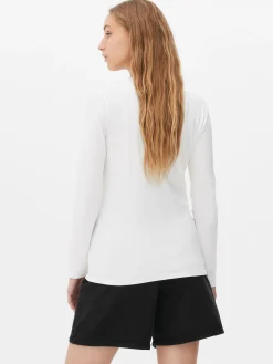 Hauts Et T-Shirts|Primark T-shirt Stretch à Col Ras-du-cou Blanc