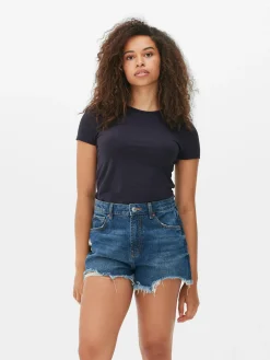 Hauts Et T-Shirts|Primark T-shirt Stretch à Col Ras-du-cou Bleu marine