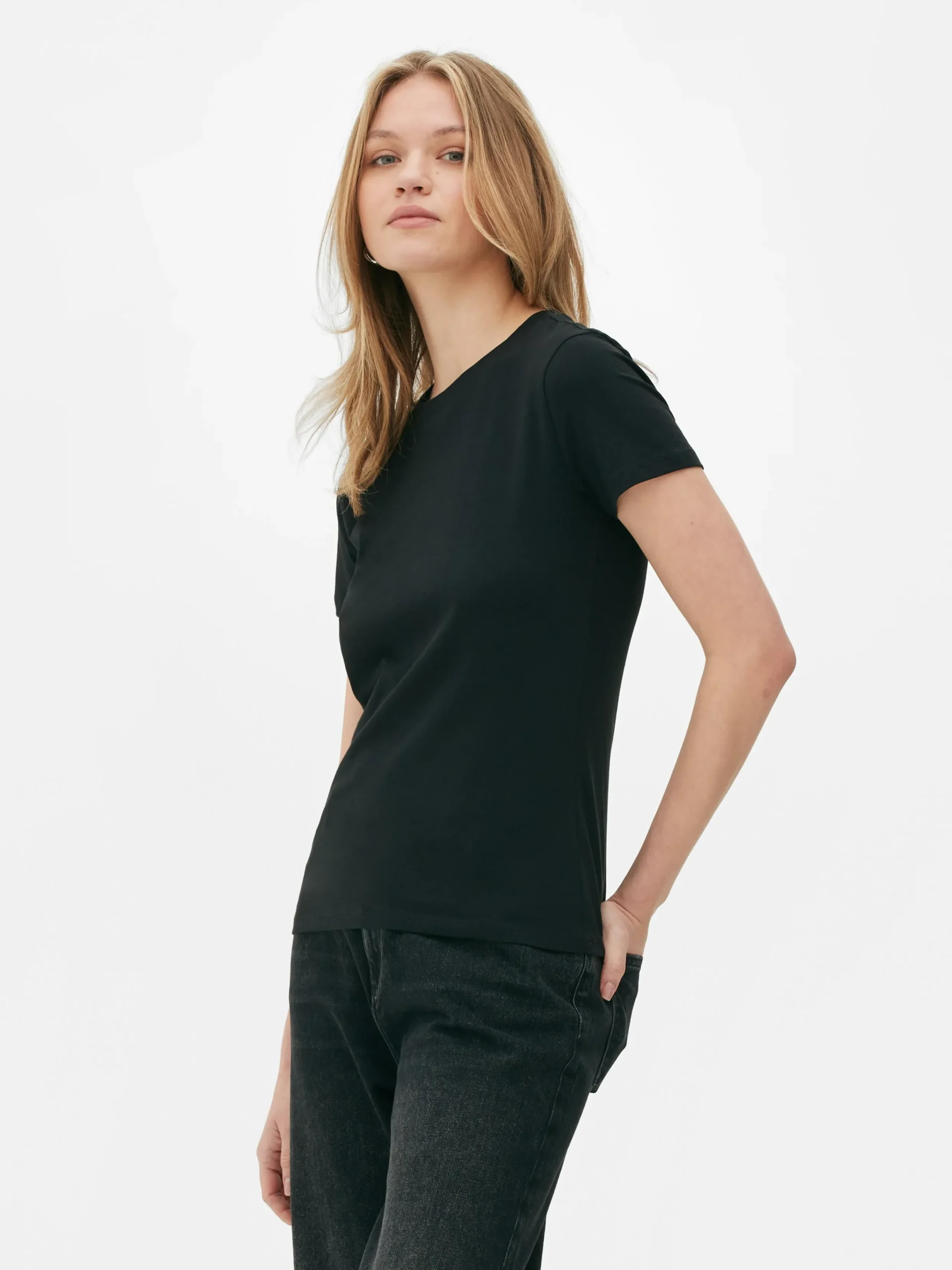 Hauts Et T-Shirts|Primark T-shirt Stretch à Manches Courtes Noir