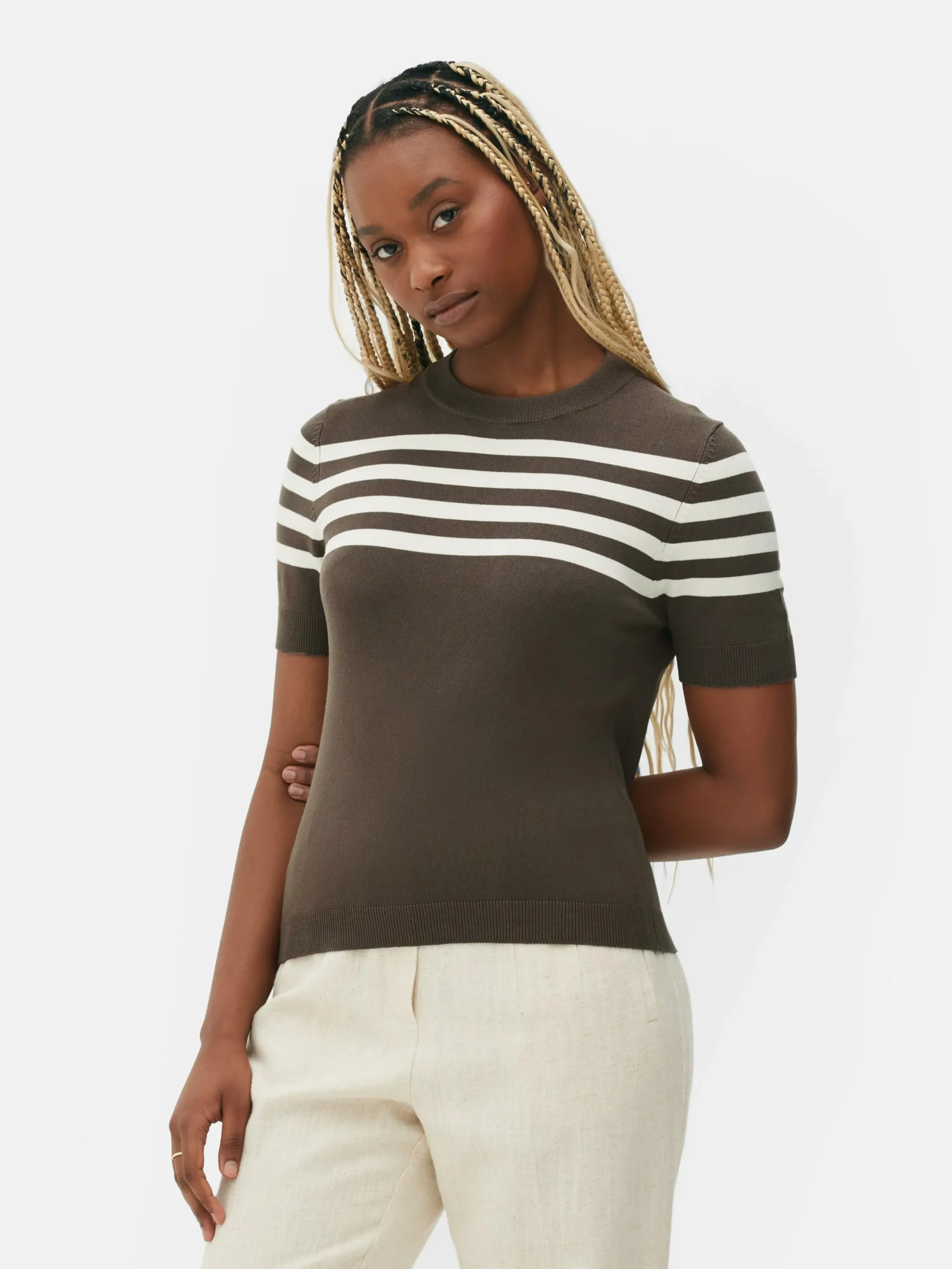 Hauts Et T-Shirts|Primark T-shirt Tricoté à Manches Courtes Marron