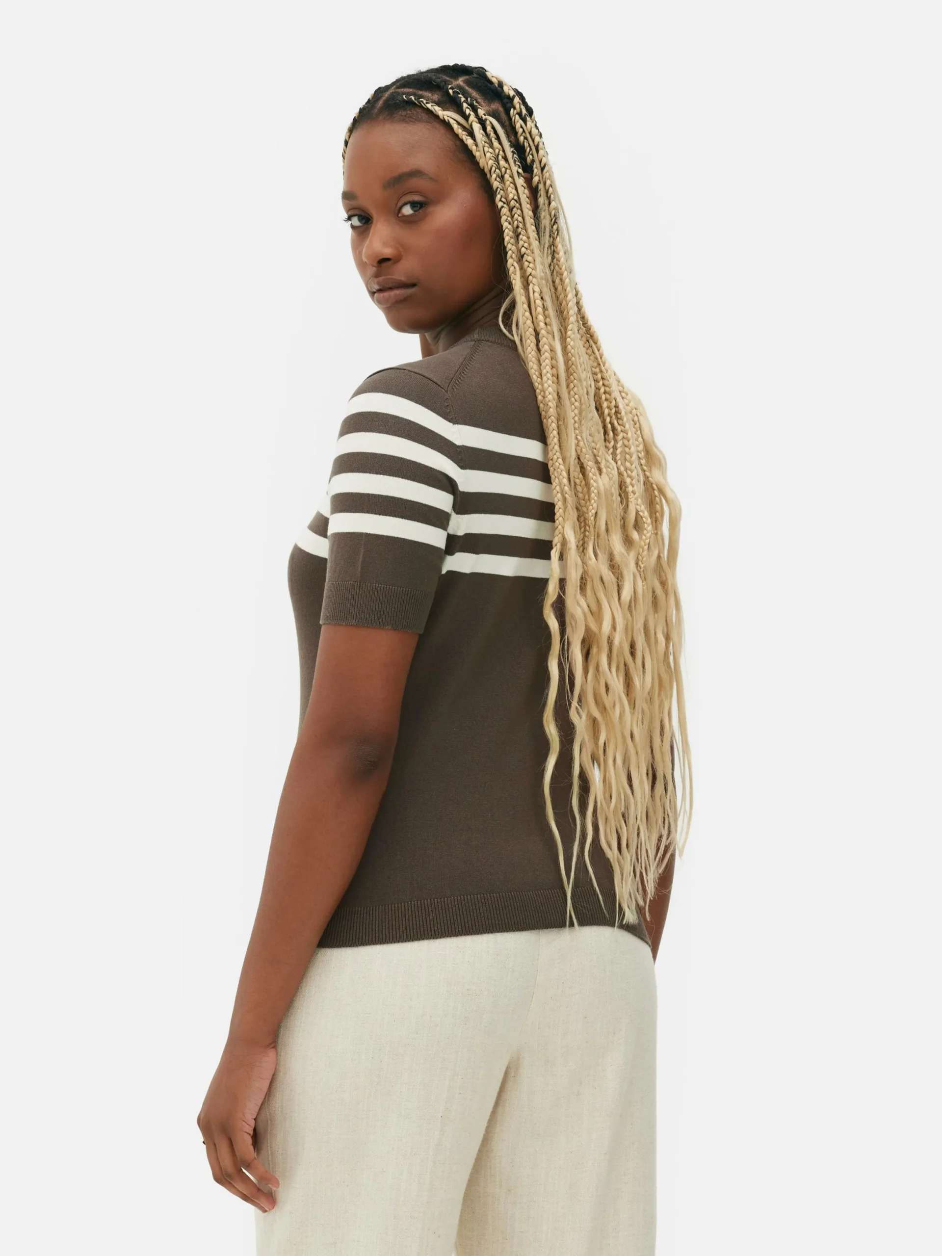 Hauts Et T-Shirts|Primark T-shirt Tricoté à Manches Courtes Marron