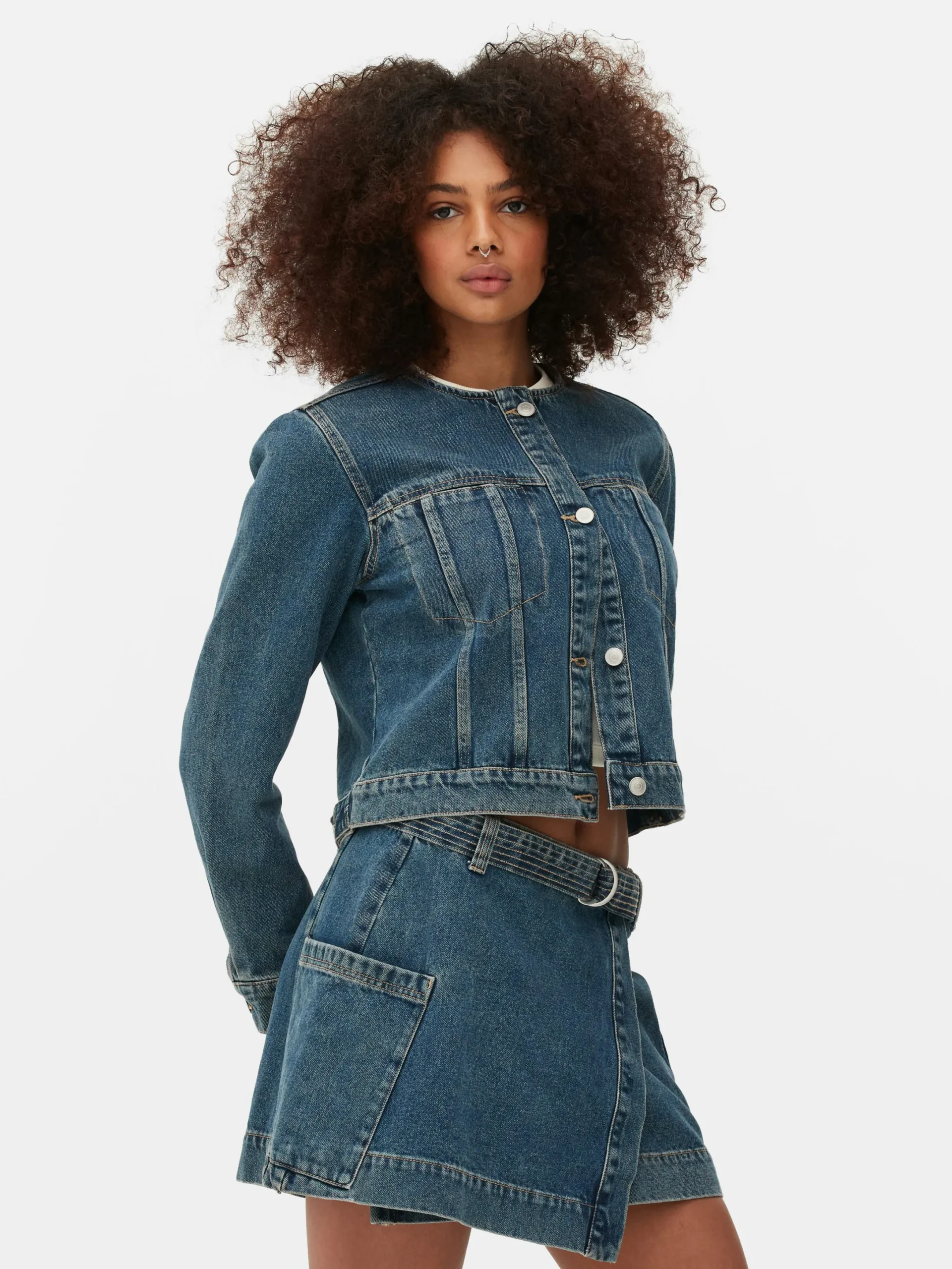 Denim|Manteaux Et Vestes|Primark Veste En Jean Sans Col Bleu moyen