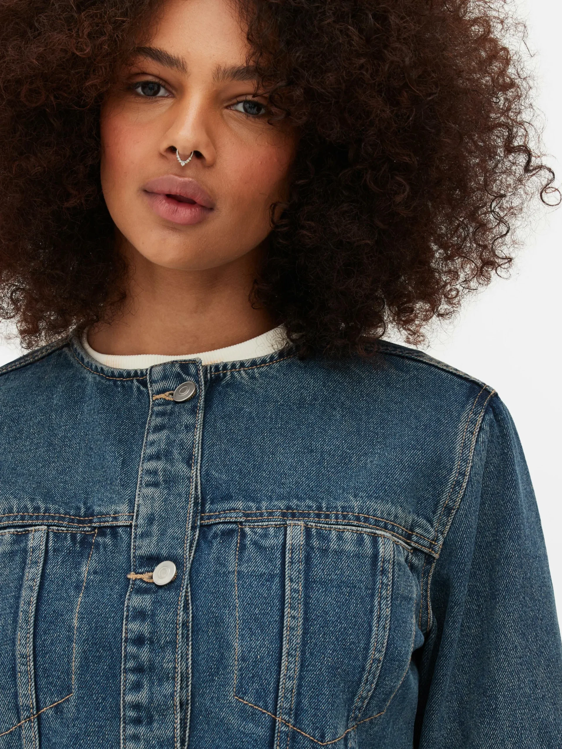 Denim|Manteaux Et Vestes|Primark Veste En Jean Sans Col Bleu moyen