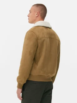 Manteaux Et Vestes|Primark Veste En Suédine à Col Effet Mouton Retourné Fauve