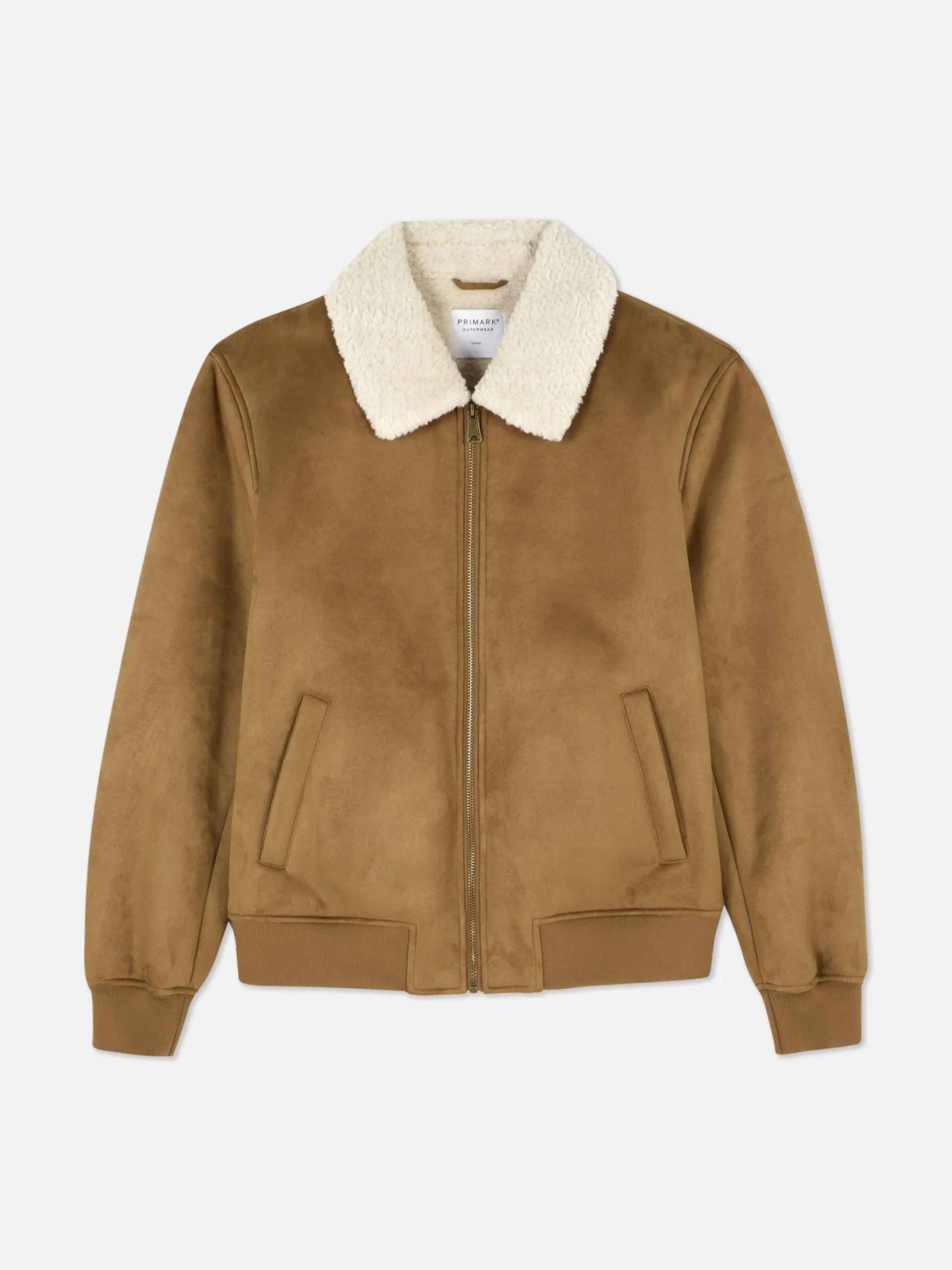 Manteaux Et Vestes|Primark Veste En Suédine à Col Effet Mouton Retourné Fauve