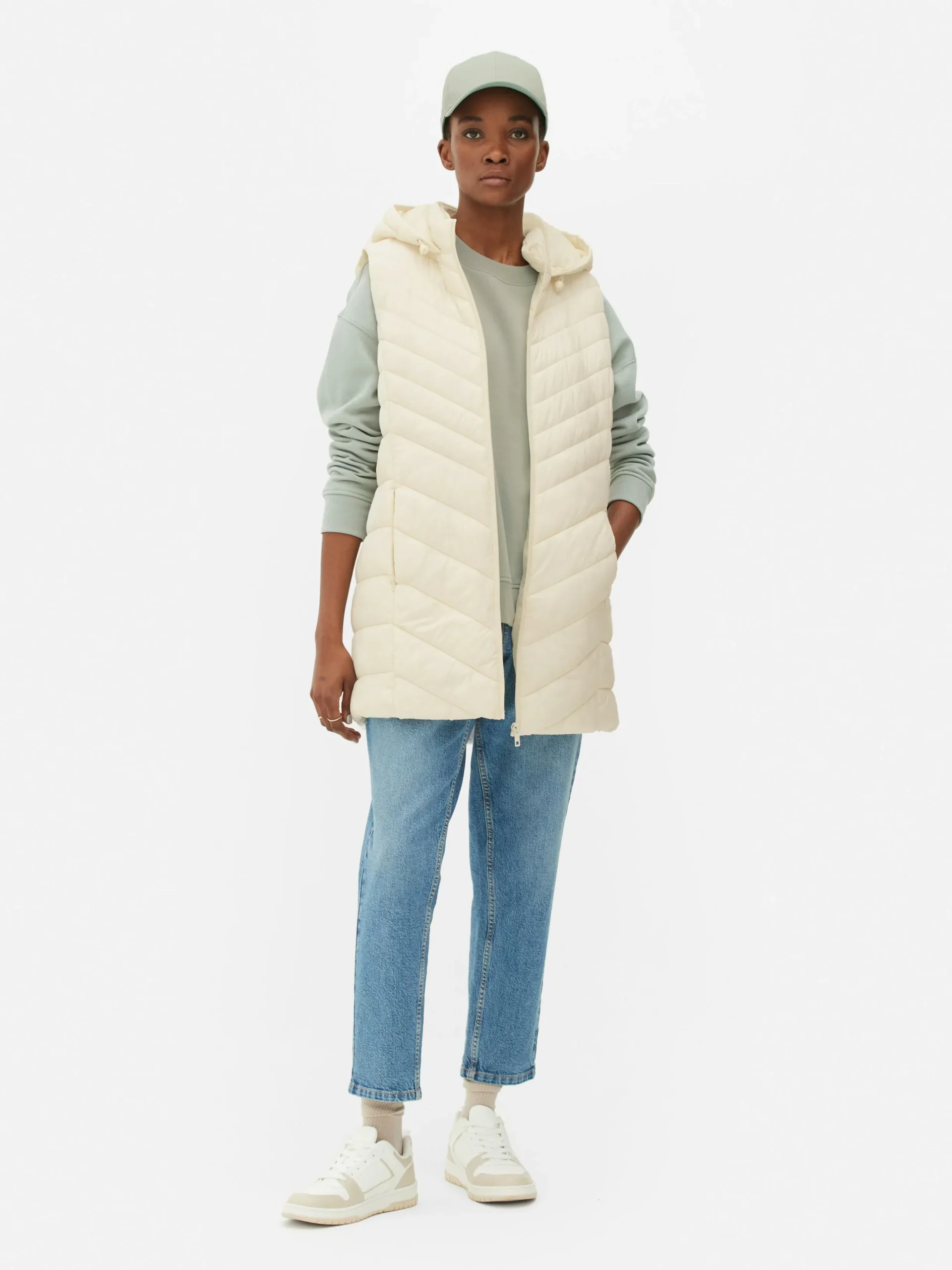 Manteaux Et Vestes|Primark Veste Sans Manches Longue Matelassée Crème