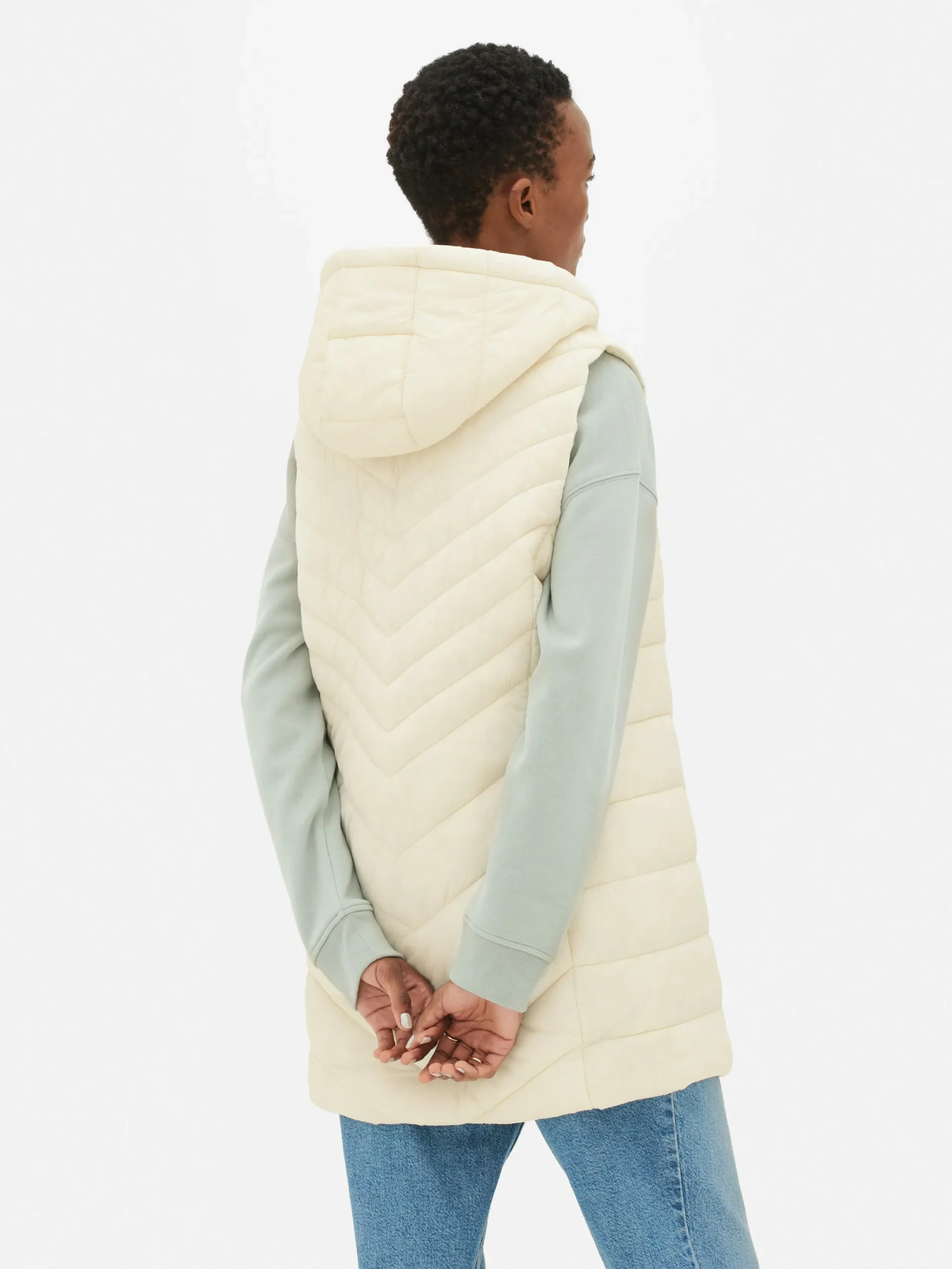 Manteaux Et Vestes|Primark Veste Sans Manches Longue Matelassée Crème