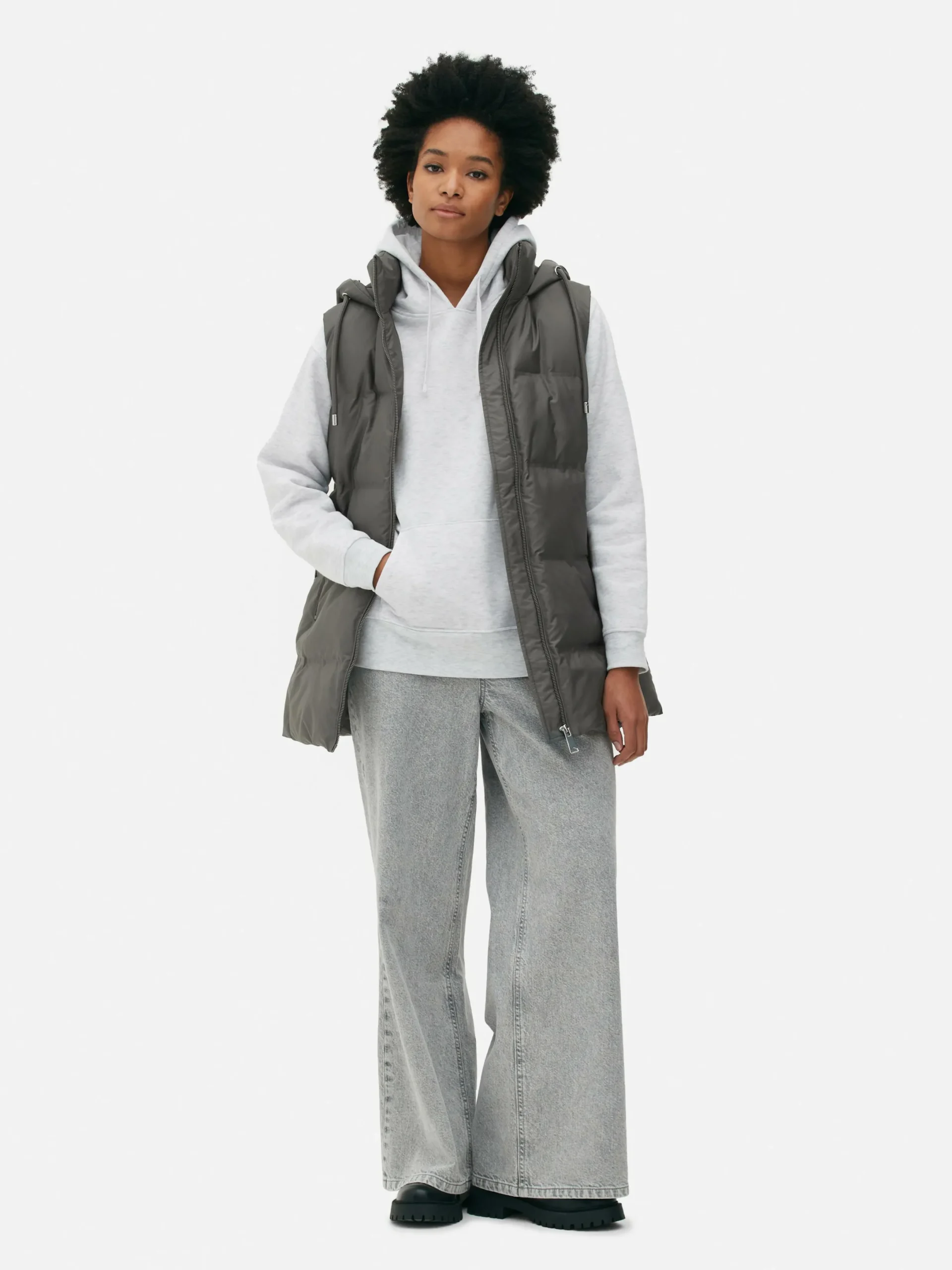 Manteaux Et Vestes|Primark Veste Sans Manches Matelassée à Capuche Anthracite