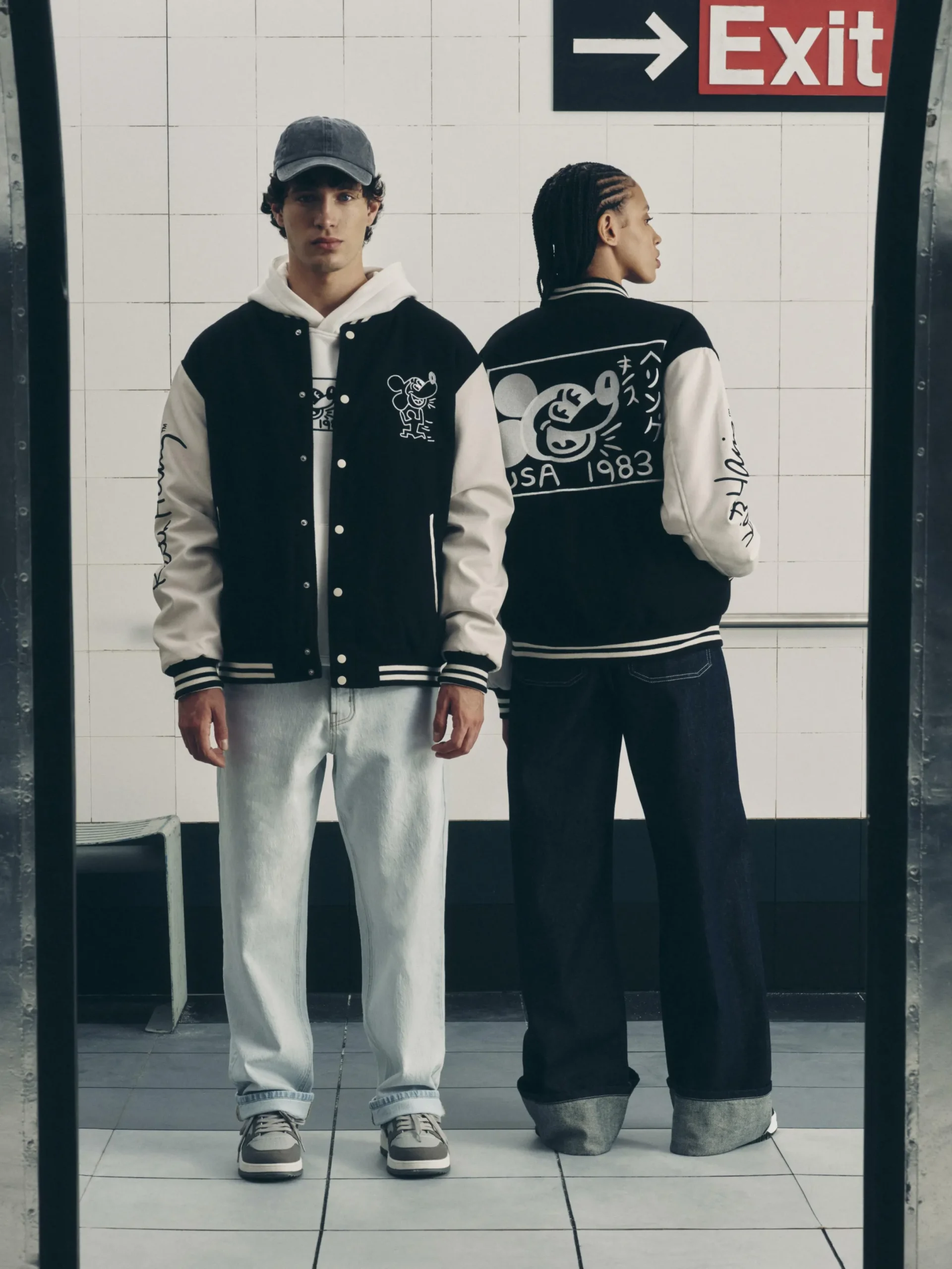 Manteaux Et Vestes|Primark Veste Universitaire Disney Mickey Mouse X Keith Haring Noir